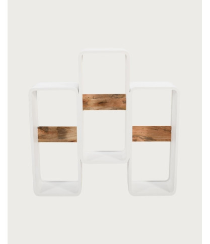 Noa - Solid Mango Wood Shelf with White Structure and Sculptural Design