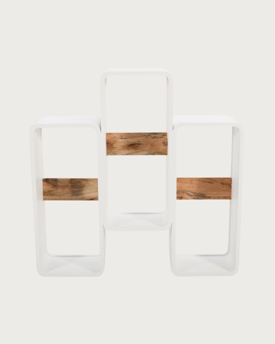 Noa - Solid Mango Wood Shelf with White Structure and Sculptural Design