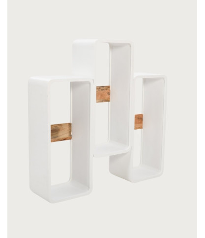 Noa - Solid Mango Wood Shelf with White Structure and Sculptural Design