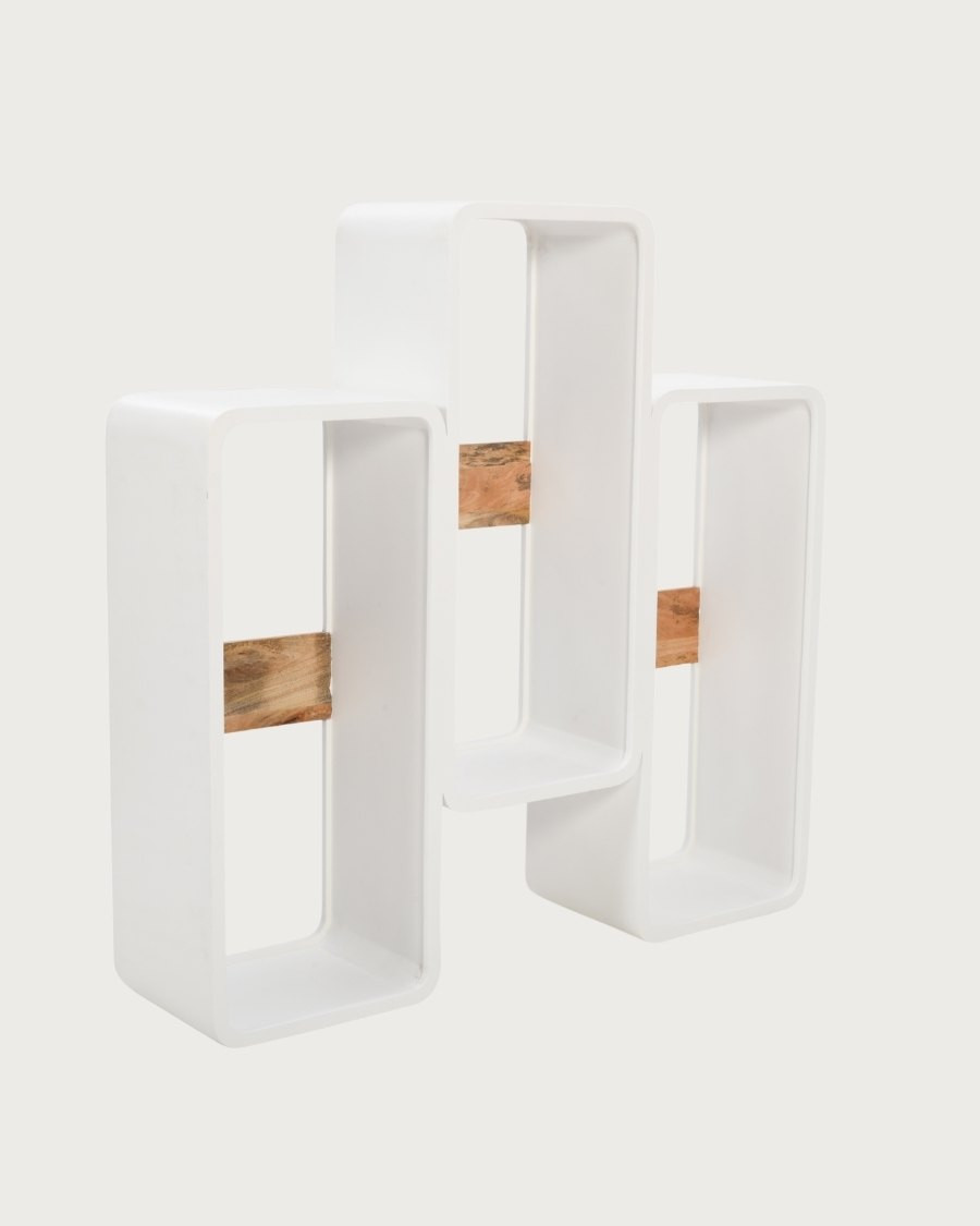 Noa - Solid Mango Wood Shelf with White Structure and Sculptural Design