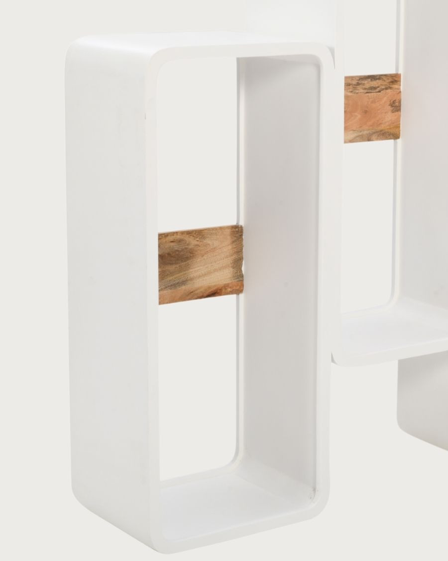 Noa - Solid Mango Wood Shelf with White Structure and Sculptural Design
