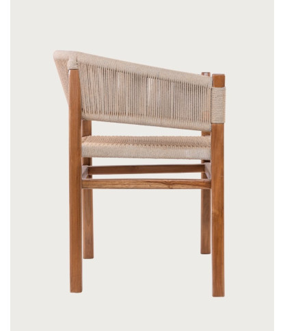 Kanoa - Massivholzstuhl aus Teak mit beiger Kordelsitzfläche