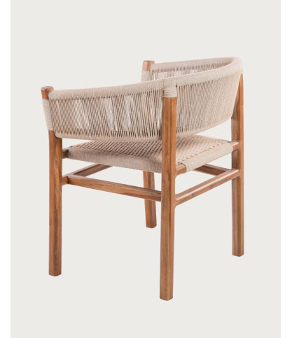 Kanoa - Massivholzstuhl aus Teak mit beiger Kordelsitzfläche