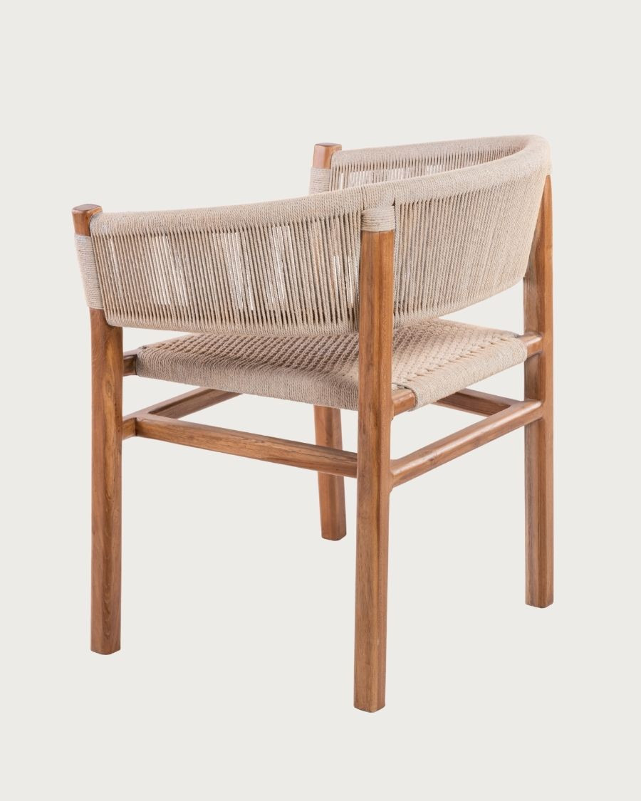 Kanoa - Massivholzstuhl aus Teak mit beiger Kordelsitzfläche