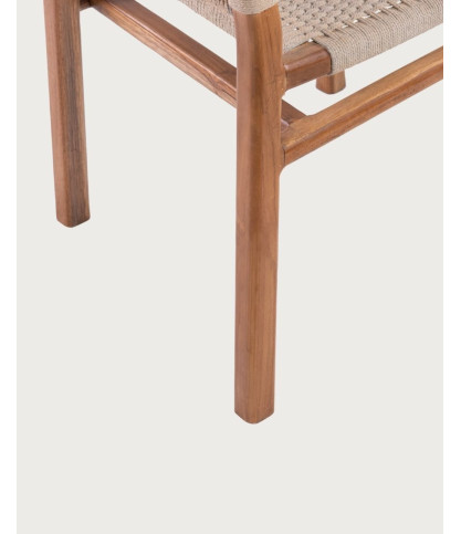 Kanoa - Massivholzstuhl aus Teak mit beiger Kordelsitzfläche