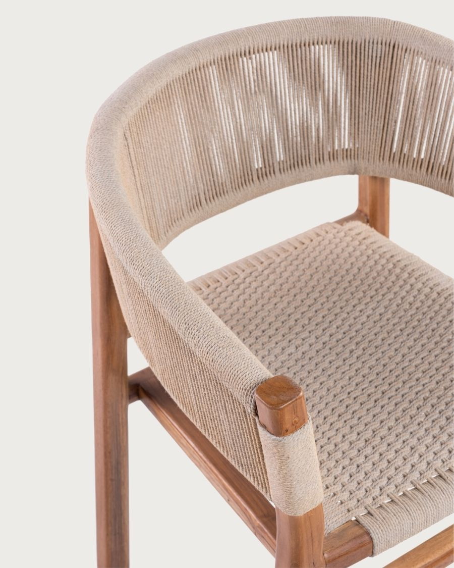 Kanoa - Massivholzstuhl aus Teak mit beiger Kordelsitzfläche