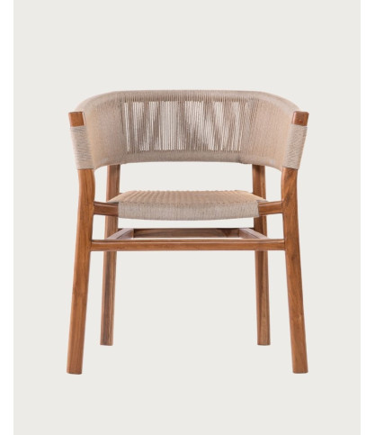 Kanoa - Stoel van massief teakhout en beige touw