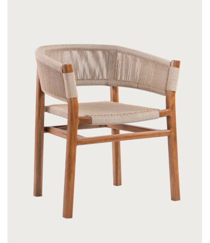 Kanoa - Massivholzstuhl aus Teak mit beiger Kordelsitzfläche