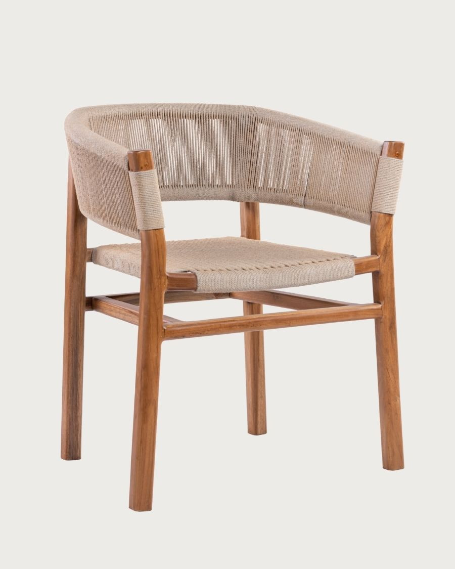 Kanoa - Massivholzstuhl aus Teak mit beiger Kordelsitzfläche