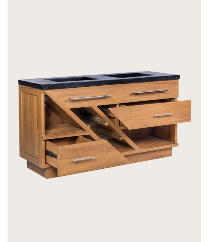 Diva - Mueble de baño de teca y mármol terrazo negro de 145 cm