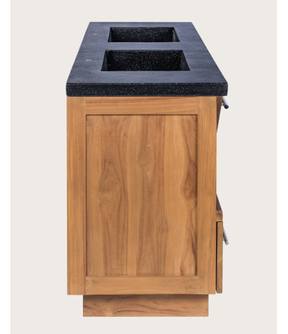 Diva - Badezimmerschrank aus Teakholz und schwarzem Terrazzomarmor 145 cm