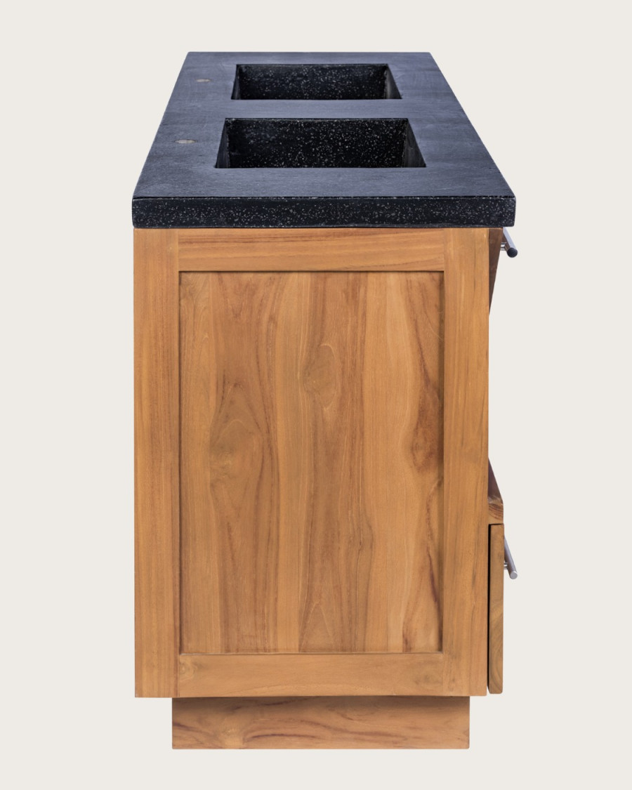 Diva - Badezimmerschrank aus Teakholz und schwarzem Terrazzomarmor 145 cm