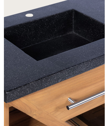 Diva - Badezimmerschrank aus Teakholz und schwarzem Terrazzomarmor 145 cm