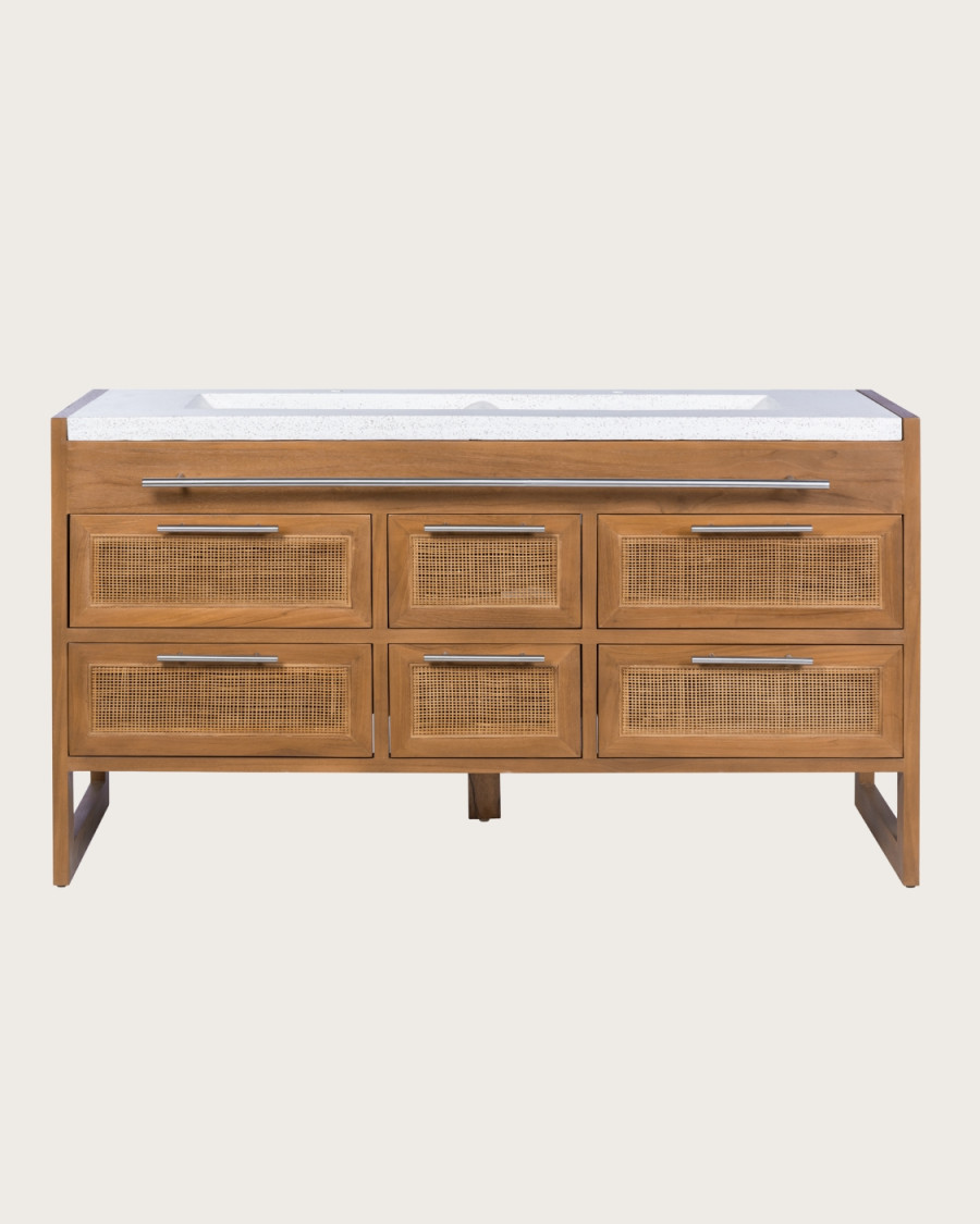 Sahara - Meuble salle de bain en teck et terazzo beige 145 cm