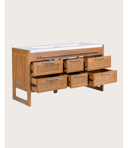Sahara - Mueble de baño en teca y terrazo beige, 145 cm