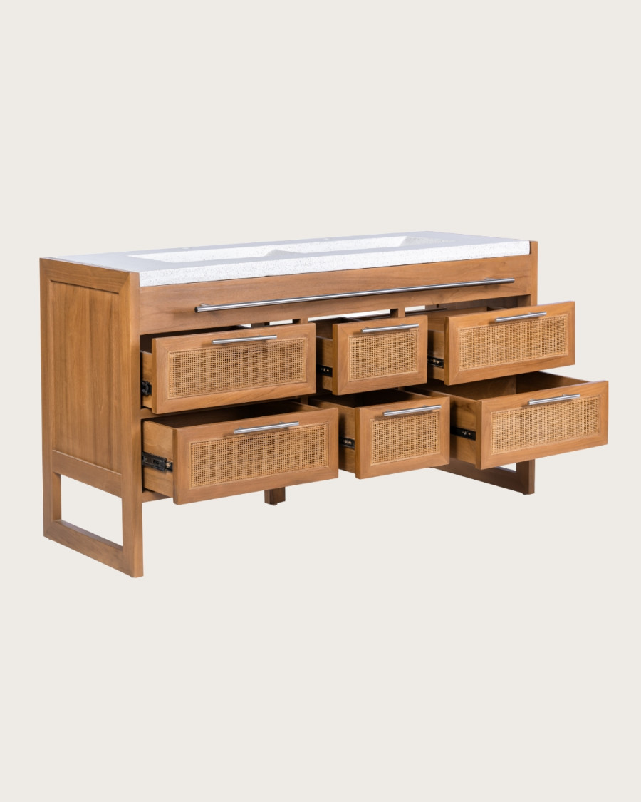 Sahara - Meuble salle de bain en teck et terazzo beige 145 cm