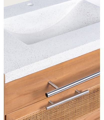 Sahara – Badezimmer-Waschtisch aus Teakholz und beigefarbenem Terrazzo, 145 cm