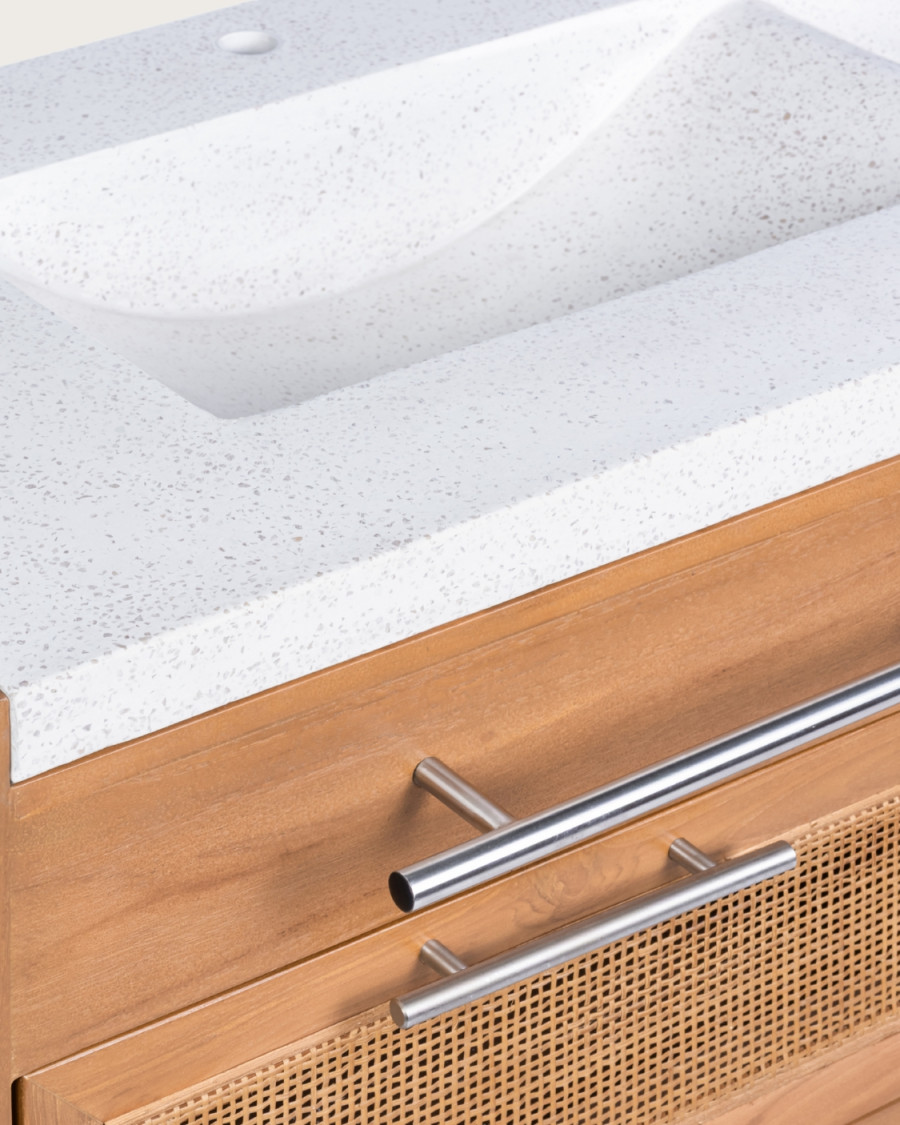 Sahara – Badezimmer-Waschtisch aus Teakholz und beigefarbenem Terrazzo, 145 cm