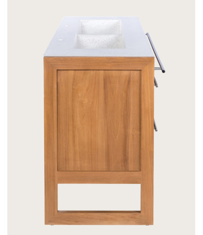 Sahara – Badezimmer-Waschtisch aus Teakholz und beigefarbenem Terrazzo, 145 cm
