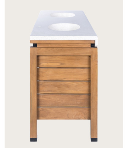 Borneo - Meuble Double Vasque plateau bois Avec Panier Rotin