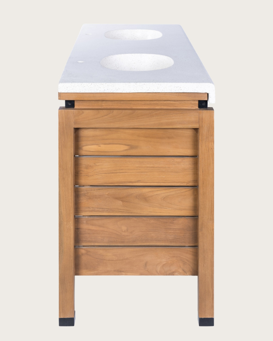 Borneo - Meuble Double Vasque plateau bois Avec Panier Rotin