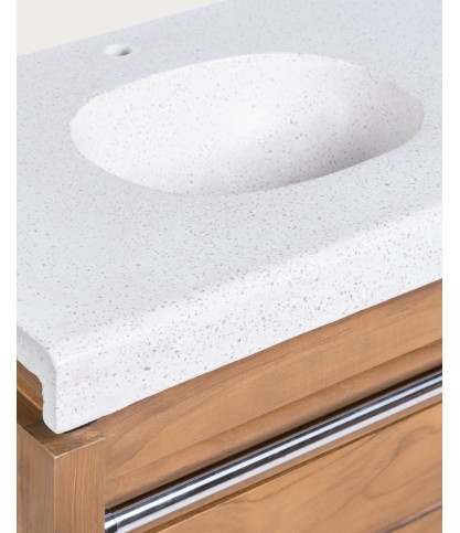 Borneo - Meuble Double Vasque plateau bois Avec Panier Rotin