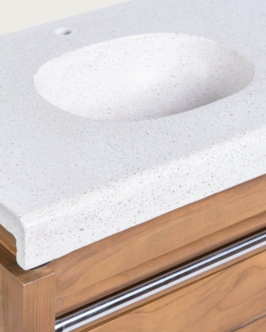 Borneo - Meuble Double Vasque plateau bois Avec Panier Rotin