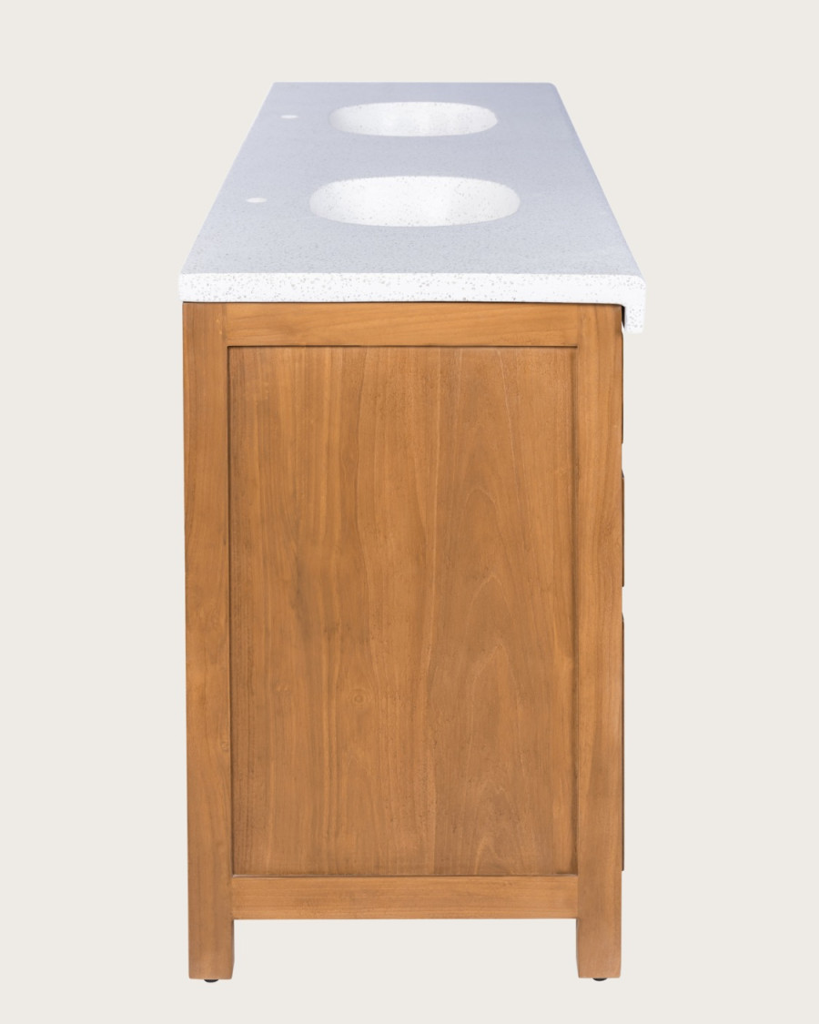 Savanna - Meuble De Salle De Bain en teck avec marbre terrazzo