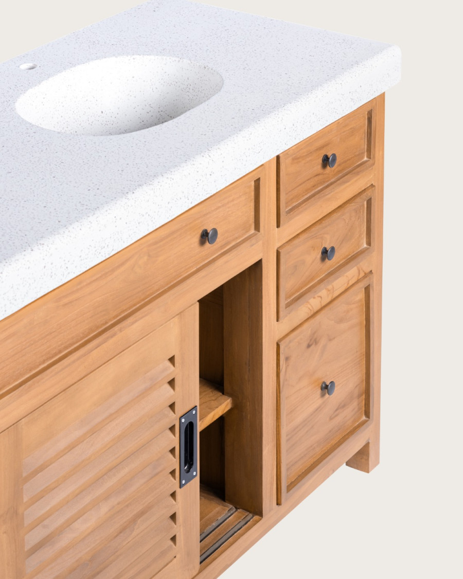 Savanna - Mobile bagno in teak con piano in marmo terrazzo