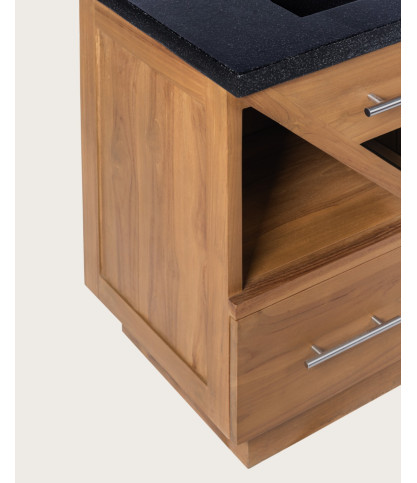 Diva - Badezimmerschrank aus Teakholz und schwarzem Terrazzomarmor 145 cm
