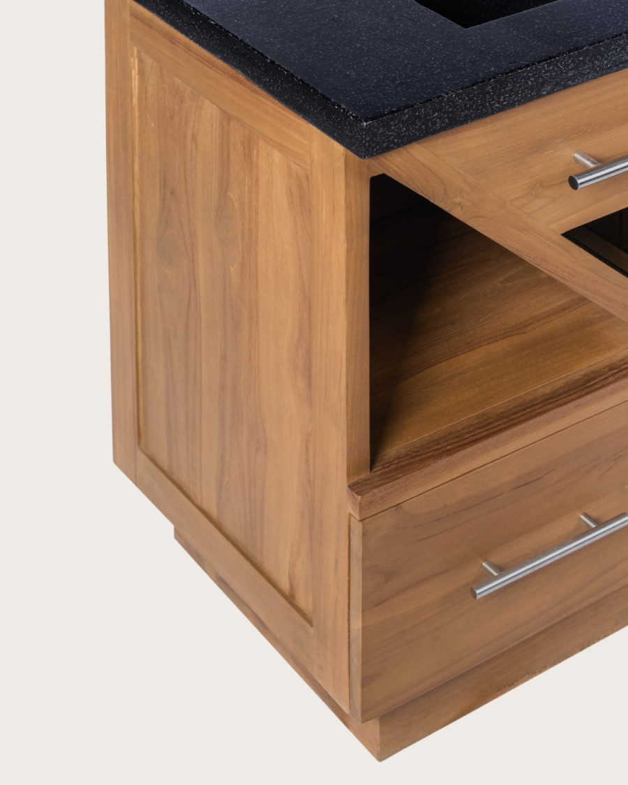 Diva - Badezimmerschrank aus Teakholz und schwarzem Terrazzomarmor 145 cm