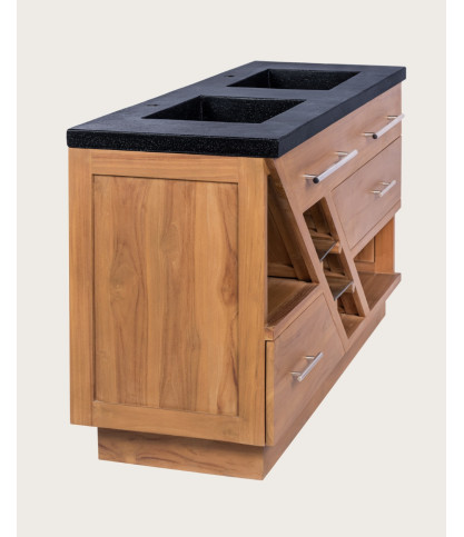 Diva - Badezimmerschrank aus Teakholz und schwarzem Terrazzomarmor 145 cm