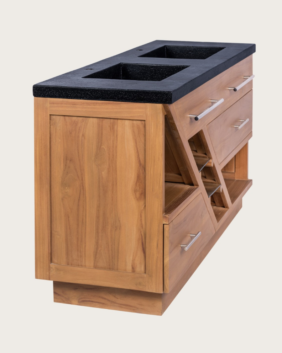 Diva - Badezimmerschrank aus Teakholz und schwarzem Terrazzomarmor 145 cm