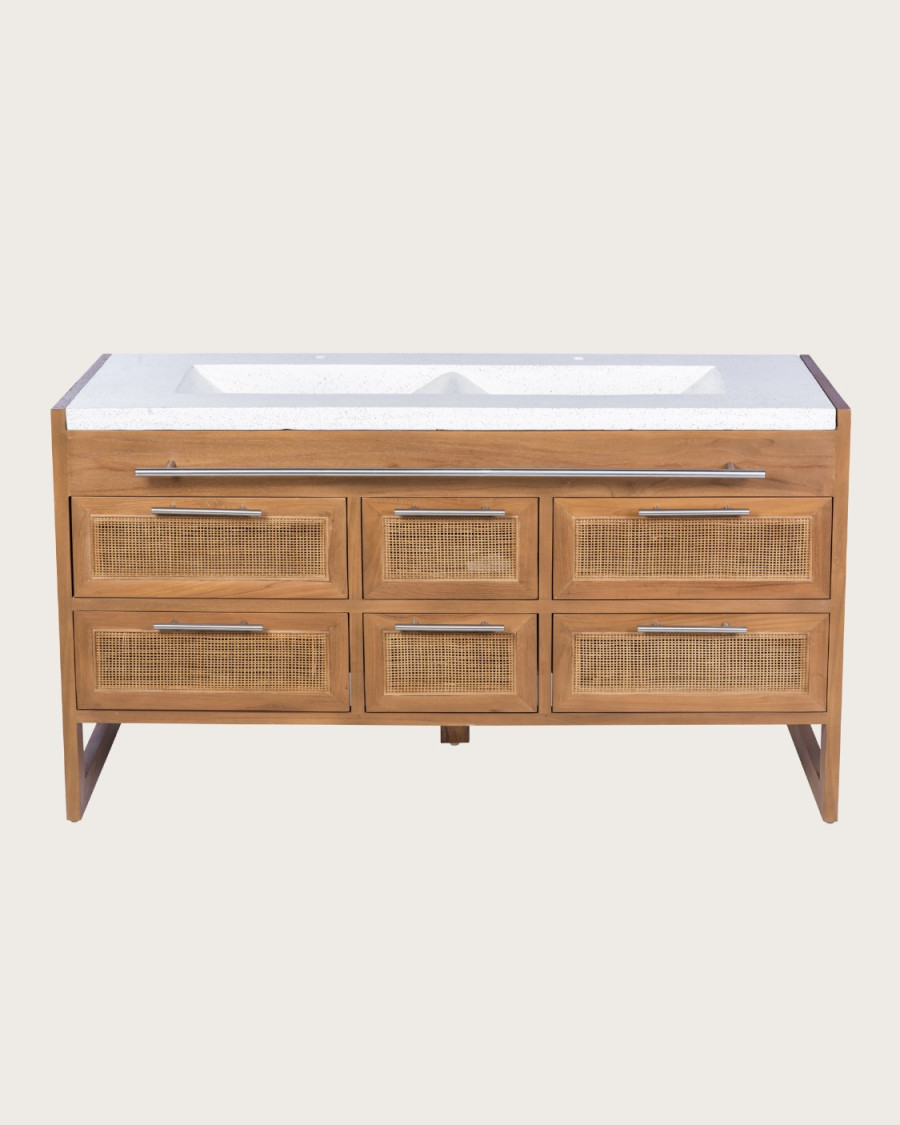 Sahara - Mobile bagno in teak e terrazzo beige, 145 cm