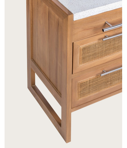 Sahara - Meuble salle de bain en teck et terazzo beige 145 cm
