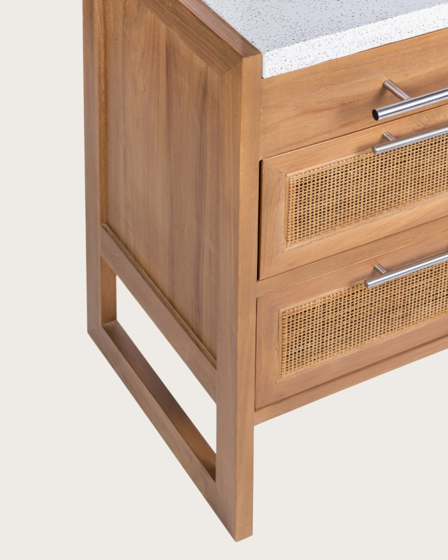 Sahara – Badezimmer-Waschtisch aus Teakholz und beigefarbenem Terrazzo, 145 cm