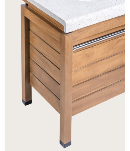 Borneo - Mueble de lavabo doble con encimera de madera y cesta de ratán