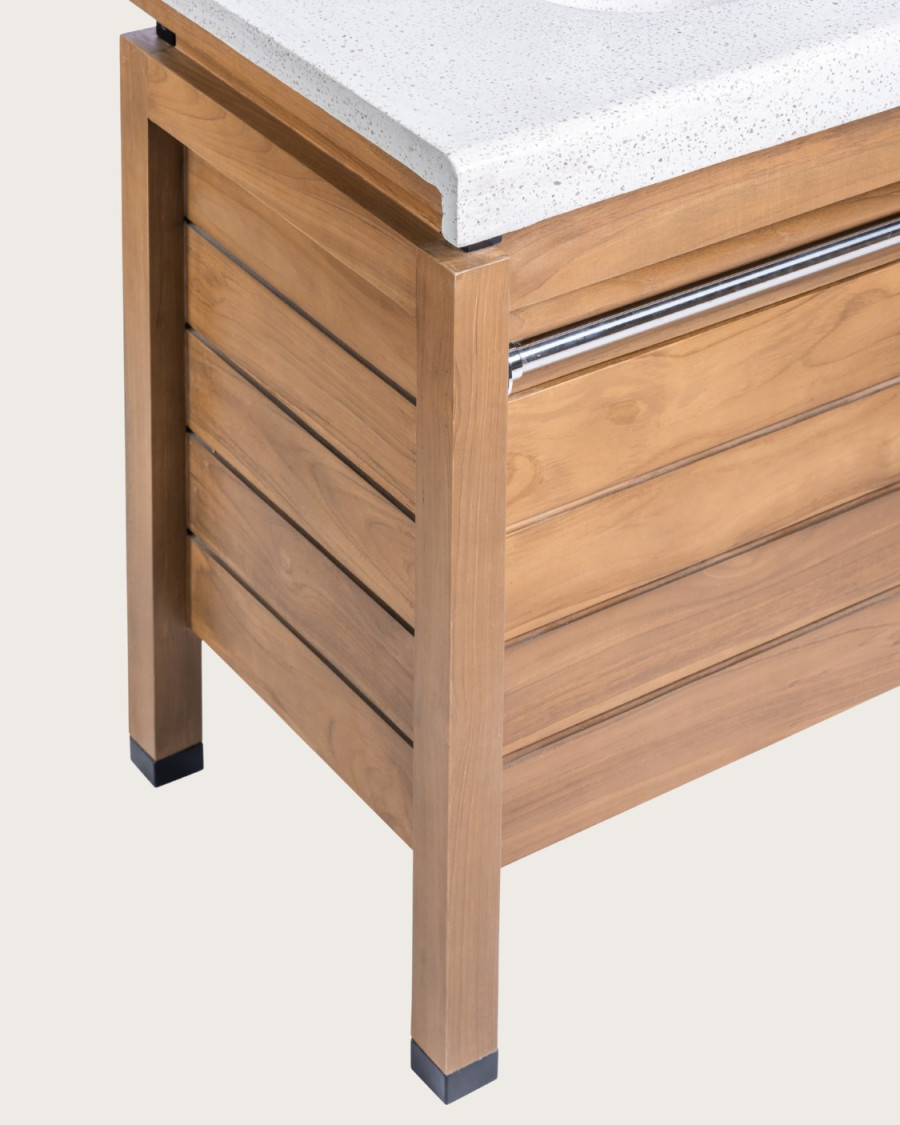 Borneo - Mueble de lavabo doble con encimera de madera y cesta de ratán
