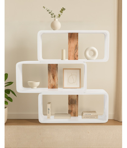 Noa - Regal (140 cm) aus MDF in Betonoptik und recyceltem Holz