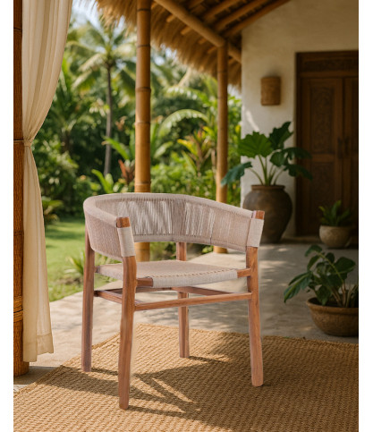 Kanoa - Sedia in teak massello e corda beige
