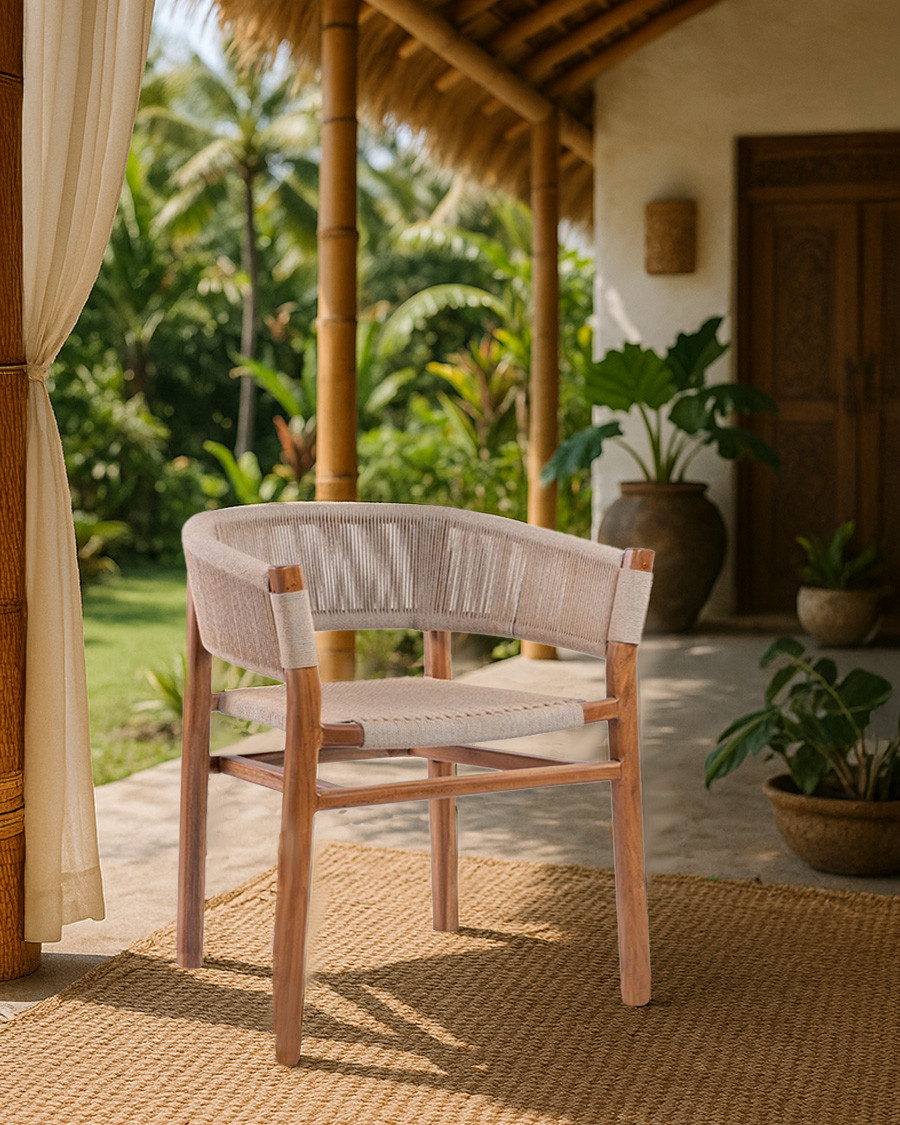 Kanoa - Chair in solid teak and beige rope