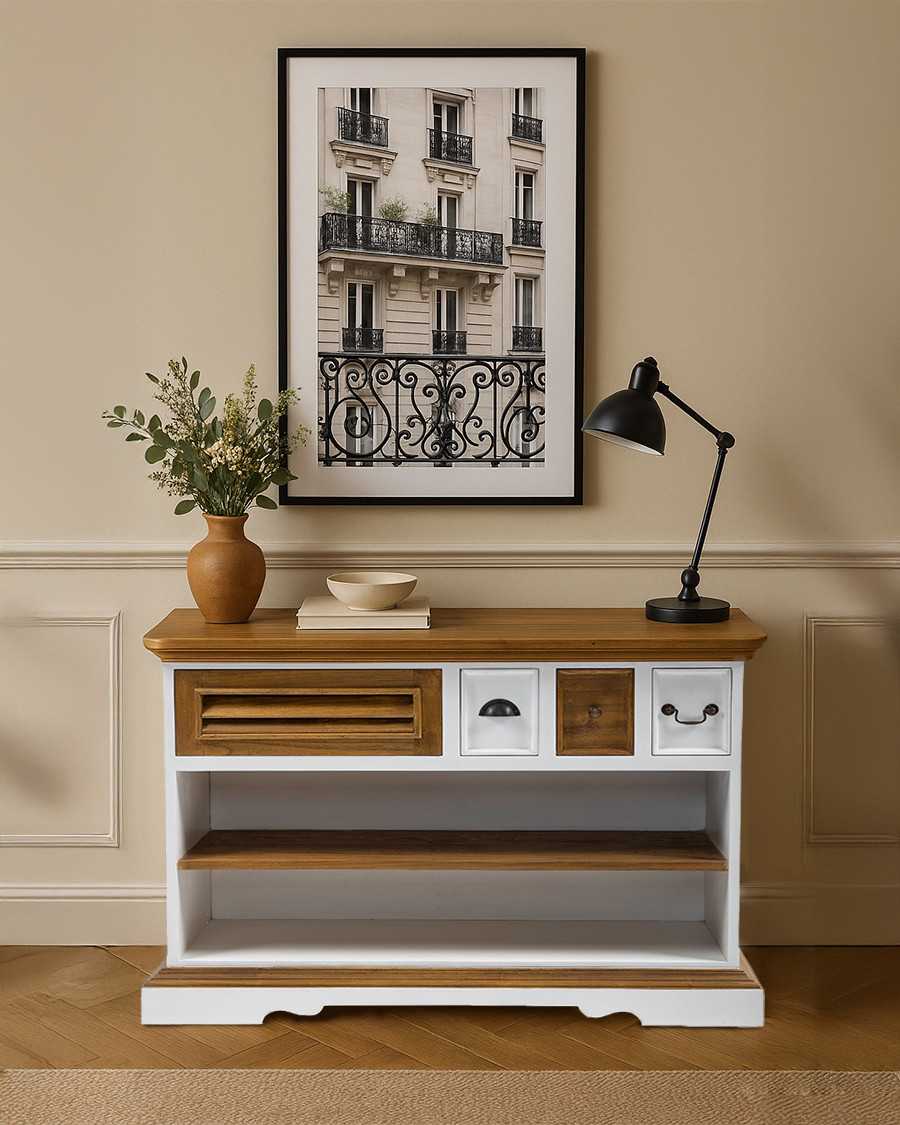 Inda - Console van Sungkai hout, wit en naturel