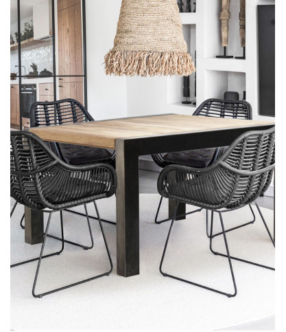 Arche - Square dining table in solid teak and metal L130 cm 8 people.
