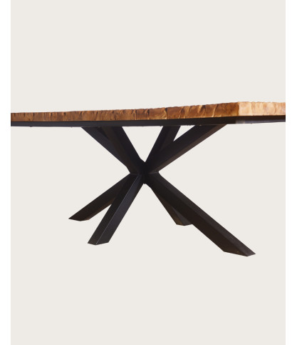 Tavolo da pranzo Sun in teak massello con motivo a sole, lunghezza 200 cm, 10 persone.