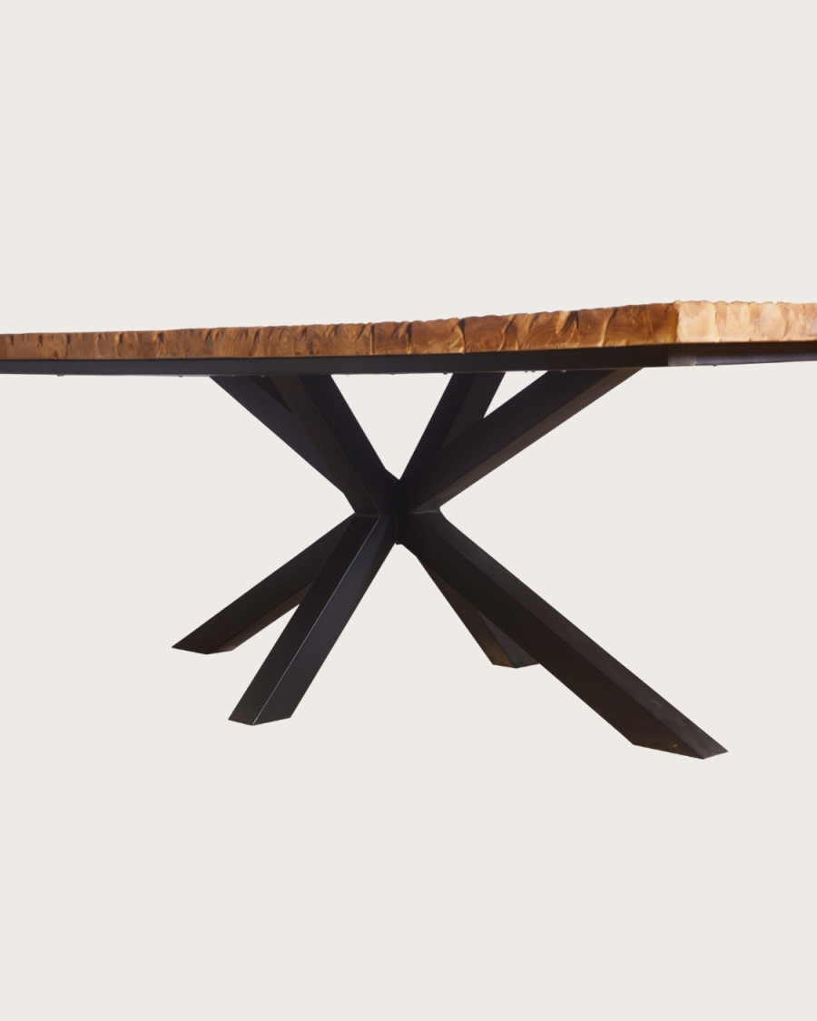 Mesa de comedor Sun - de teca maciza con motivo solar, 200 cm de largo, para 10 personas.