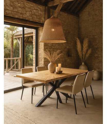 Sun - Mesa de comedor de teca maciza con diseño de sol, 200 cm, para 10 personas