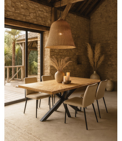 Sun - Table repas en teck massif motif soleil L200 cm 10 pers.