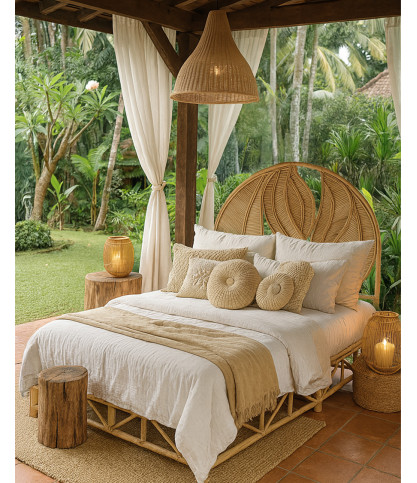 Rimba - Kopfteil aus Rattan "Blatt"