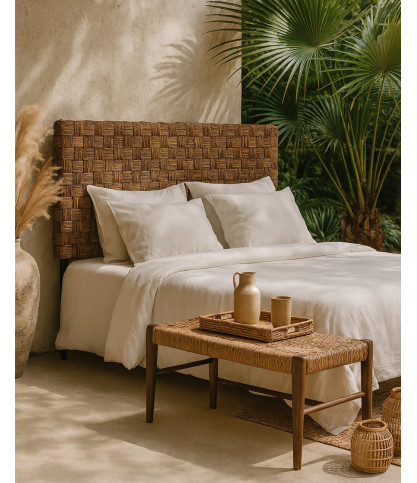 Nest - Handwoven Water Hyacinth and Mahogany Headboard