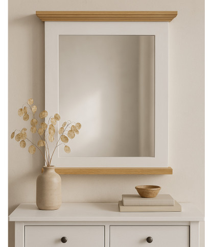 Inda - Espejo de pared rectangular de madera maciza con balda